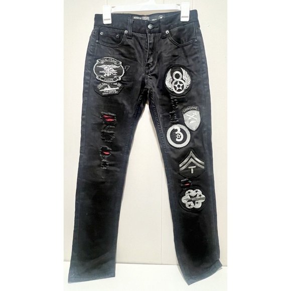 Smith & Graham Hustle Today Boys Youth Army Black Ripple Denim Jeans Size 14 - Picture 2 of 9